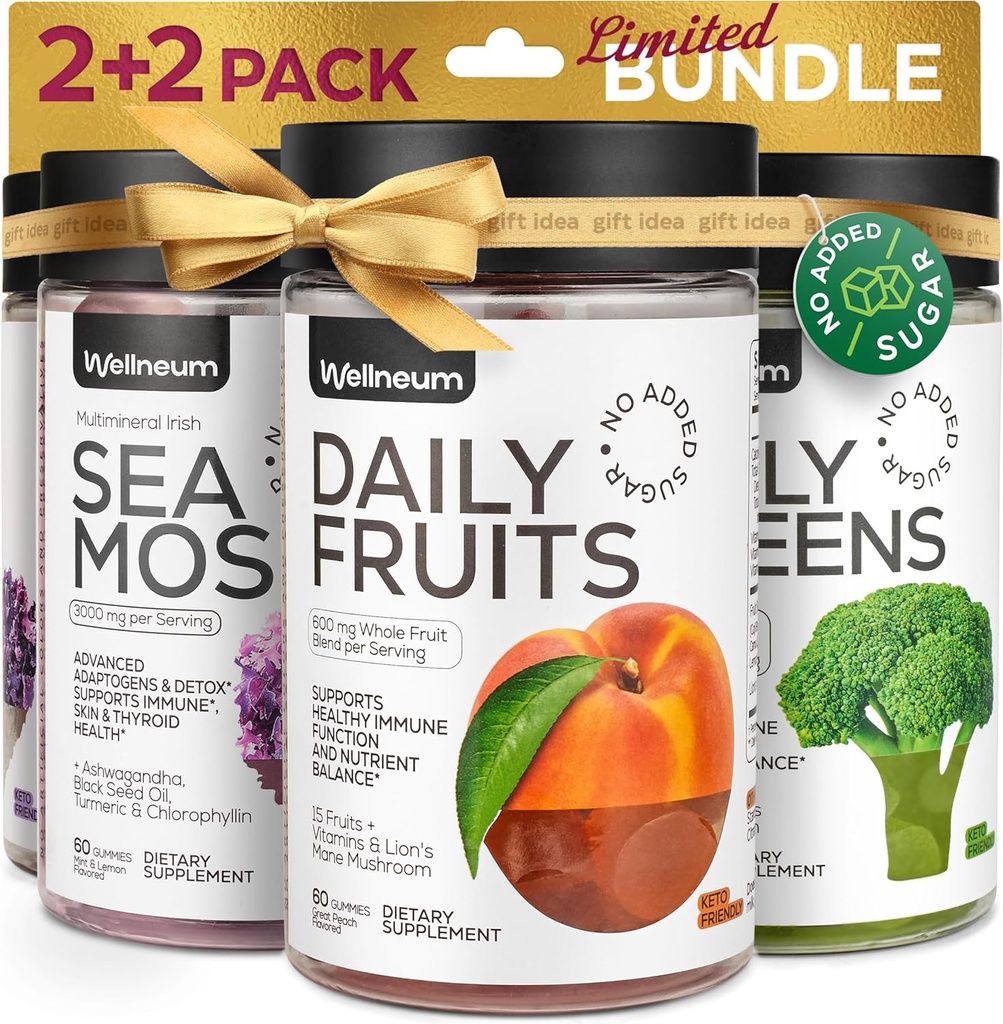 Super Fruit Super Greens and Sea Moss Gummies Bundle - Fruits Blend, Greens Blend, Irish Sea Moss, Bladderwrack - Detox, Nutrient Balance, Immunity Support, Thyriod Health - для мужчин и женщин