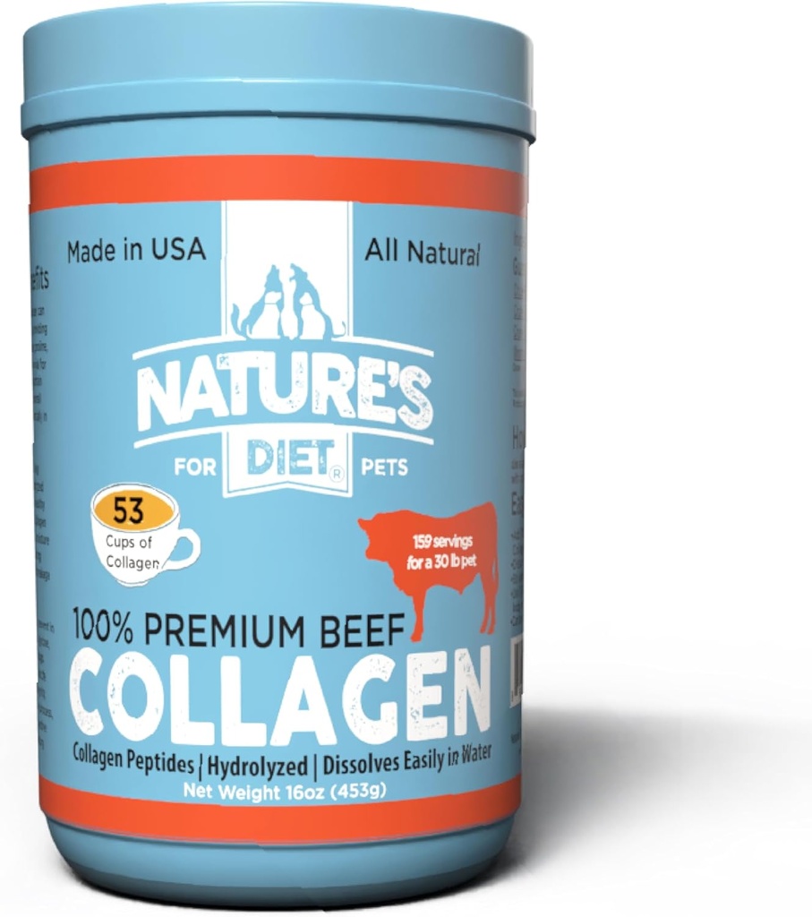 Nature's Diet Beef Collagen Peptides Typ 1 pre psy a mačky, kĺb, Trávenie a podpora zdravia kože, Premium Human Grade, Tráva kŕmené