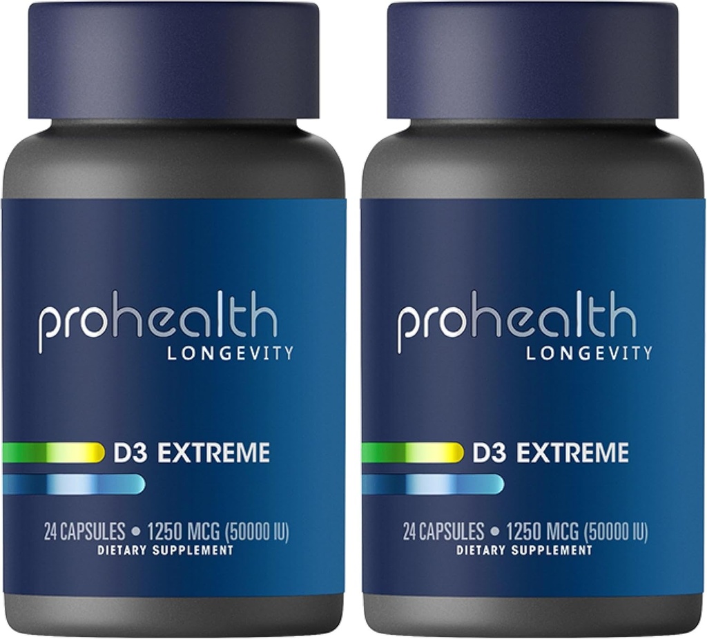 ProHealth 2-Pack Vitamin D3 Extreme (50,000 IU, 24 Capsules each) helps Boost and Support Healthy Bones and The Immune System   Gluten Free   Soy Free