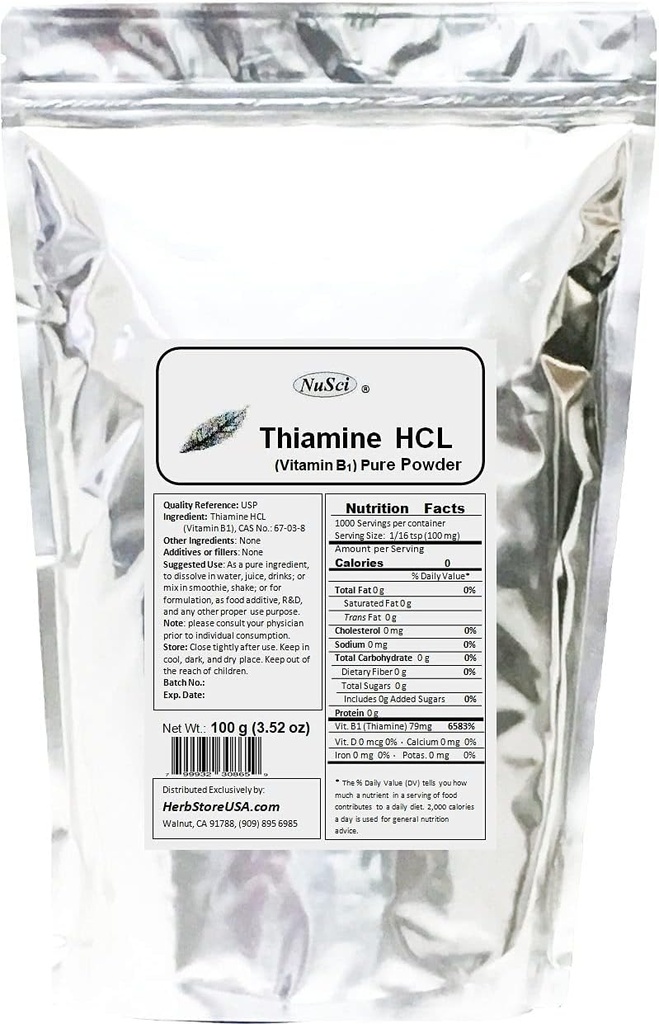 Tiamīna HCL vitamīns B1 Pure Pulvera enerģija (100 Grams (3, 52 oz))