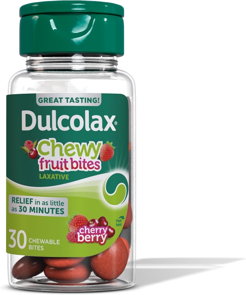 Dulcolax Saline Laxative Chewy Fruit Bites, Fast-Active Laxative & Gentle Acceleration Relief, Cherry Berry Flavor, Magnesium Hydroxide 600 mg, 30 Teller