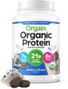 Orgain Organic Vegan Protein Powder, Cookies & Cream - 21g Białko roślinne na bazie, 7g włókno prebiotyczne, niskonetto węglowodory, brak składników laktozy, Nie dodano cukru, Nie-GMO, Dla shakes & Smoothies, 2.03 lb