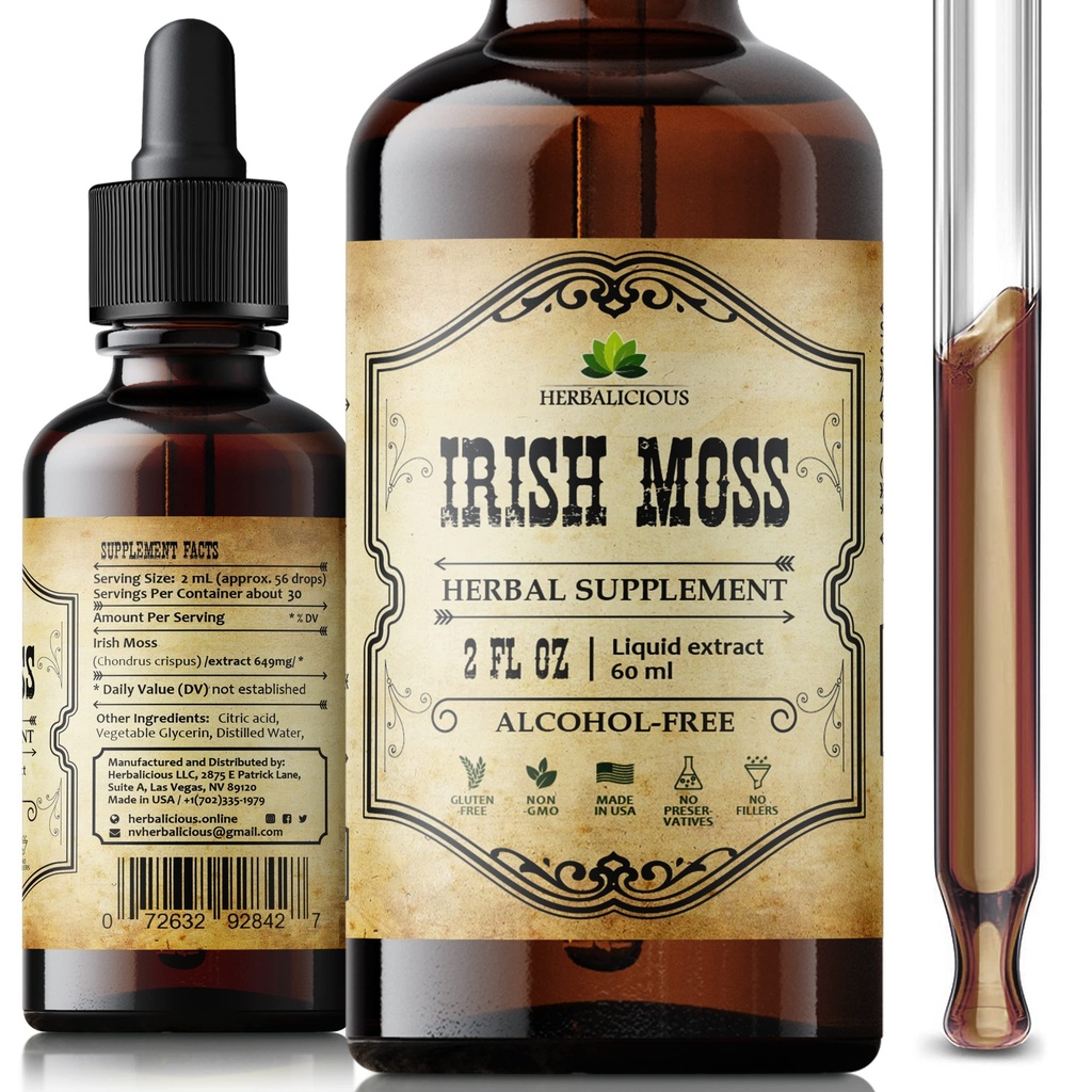 Irish Sea Moss Raw Organic Drops – Natural Irish Sea Moss Extract for Thyroid Support, Digestion & Energy – Liquid Dietary Supplement – Vegan, Non-GMO – 2oz Bottle
