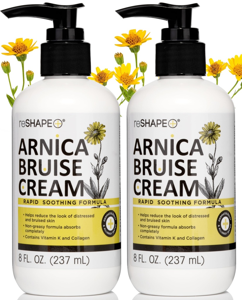Reshape+ Arnica Cream Bruise Relief Lotion For Bruising | Arnica Montana Extra Strength Vitamin K Cream | Moisturizing Formula Skin Care Gel With Horse Chestnut & Collagen, 8 Fl Oz (2-Pack)