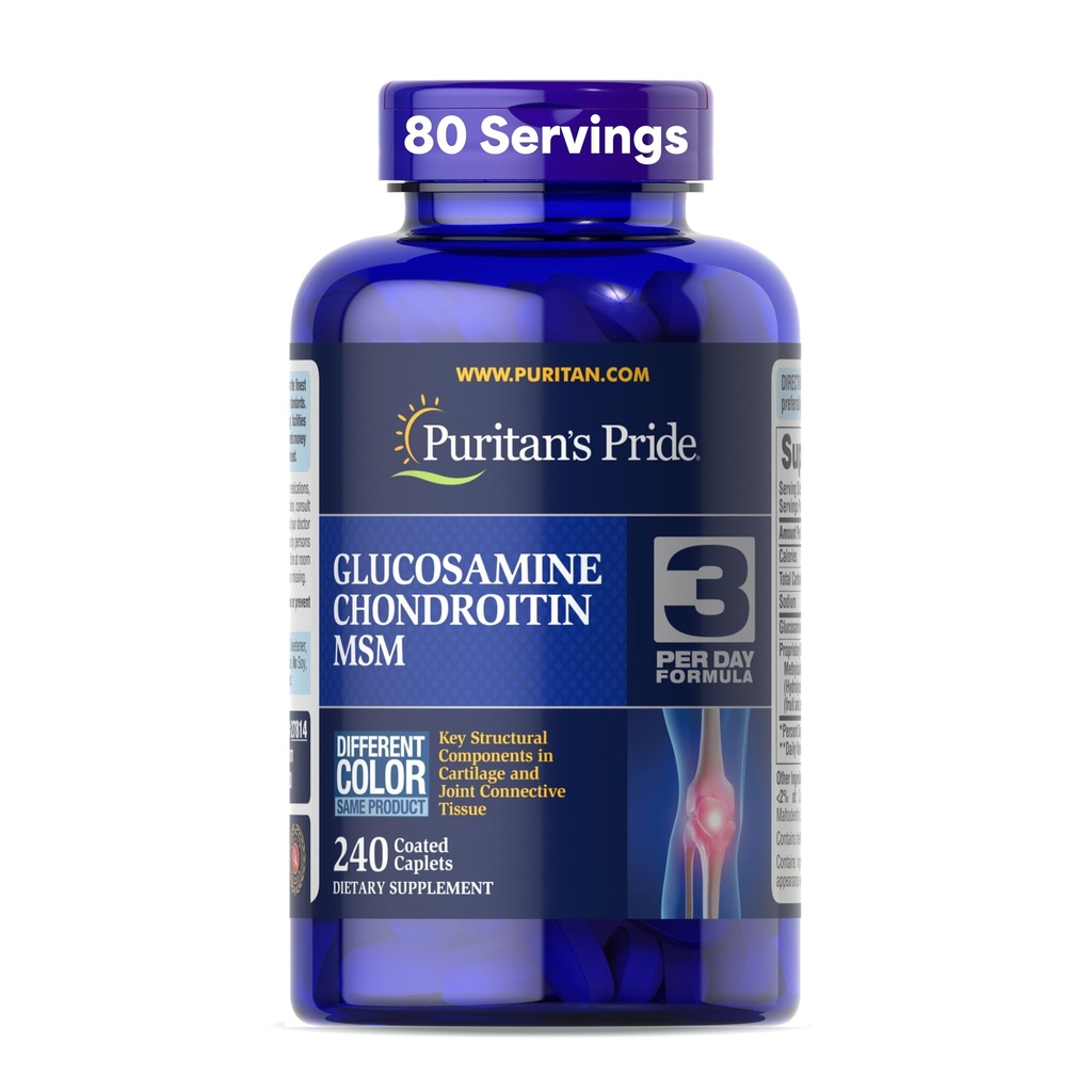 Puritan's Pride Glucosamine Chondroitin MSM Dietary Supplement for Joint Health, 240 Coated Tablets(Packaging may vary)