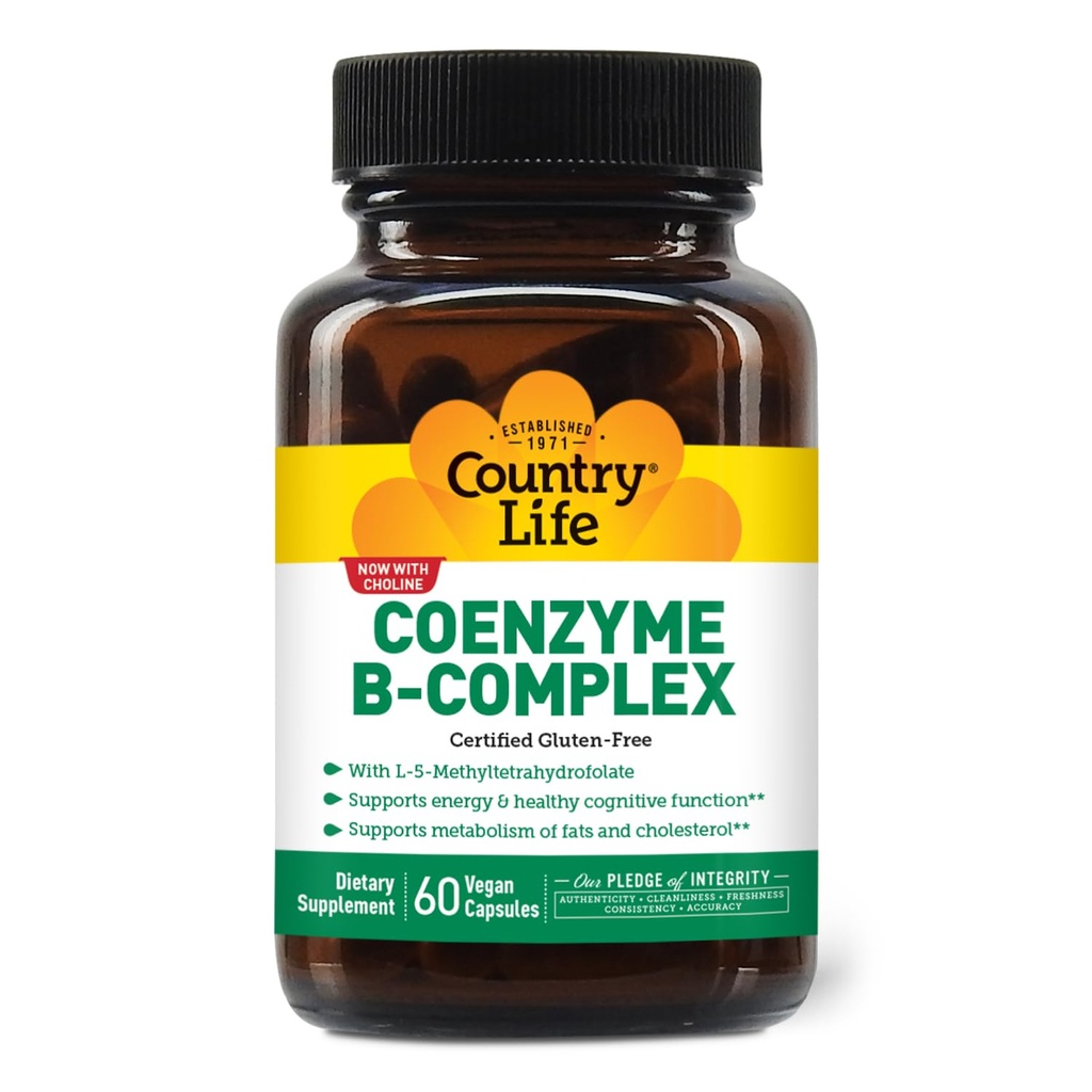 Country Life Coenzyme B-Complex, 60 Capsules – Supports Energy & Metabolism, Mood & Cognitive Function – Vegan, Gluten-Free, Bioavailable B Vitamins with Choline
