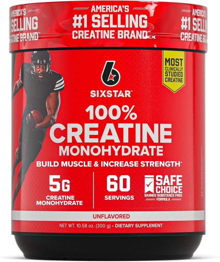 Six Star 100% Creatin Monohydrát Powder - Neochucený Micronized Creatine Monohydrát Dodatek pro výkon cvičení, budování svalů a síly - Creatine Powder for Women & Men - 60 Služebnictví
