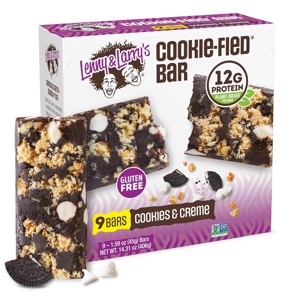 Lenny & Larry's Cookie-fied Білок Бар - Печиво & Creme Vegan Білок Бари 9x45g - Здорові закуски з 12g Рослинний протеїн & 5g Волокно - Глютен вільний Power Bar, KetoFriendly, Non-GMO & Vegan