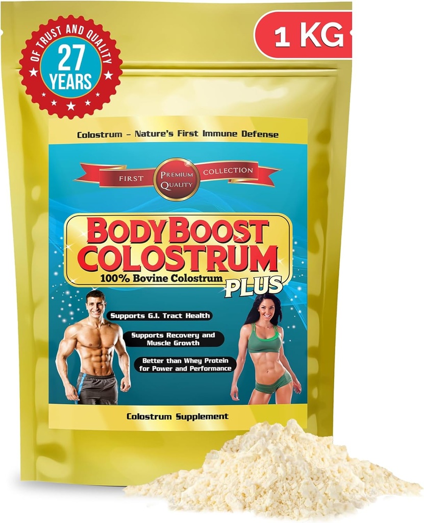 BodyBoost Colostrum Whole,% 100 Bovine Colostrum Toz, Immune ATM Supplement with Immunoglobulin & Lactoferrin,Grass Fed Colostrum, Gut Health & Muscle Growth, Diverse Intake, 1 kg, 35 oz
