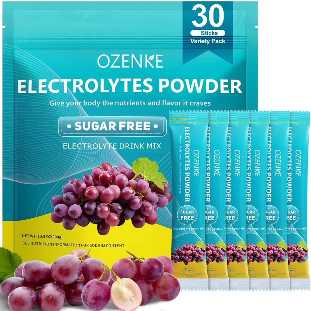 Hidratációs csomagok Sugar Free, Electrolyte Drink Mix Hordozható hidratációs csomagok gyors hidratáláshoz, Grape Flavor, 30 Sticks