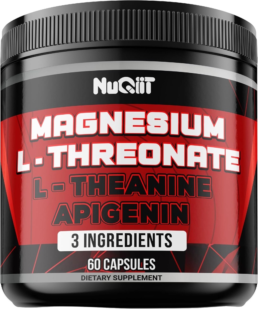 Magnesium L- Threonát, L- Theanin, Apigenin dodatek - 60 Kapsle - Působivé výhody pro koncentraci, Pohodlné mysli a zdraví mozku - 10% Elemental Magnesium