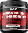 Magnesium L-Threonate, L-Theanine, Apigenin Supplement - 60 kapslar - imponerande fördelar för koncentration, bekvämt sinne och hjärnhälsa - 10% Elemental Magnesium