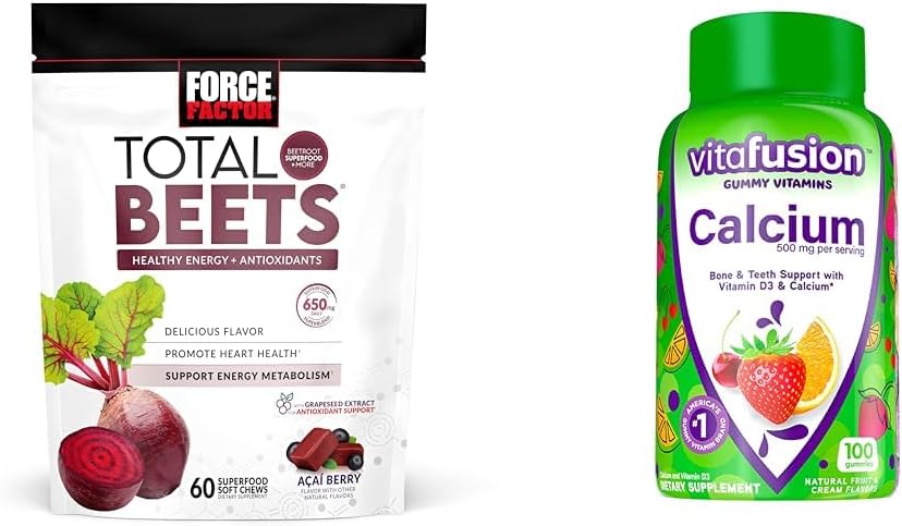 Paksa Factor Total Beets Chews for Heart Health dengan vitafusi Calcius Gummies untuk Dukungan Tulang & Gigi, 60 & 100 Cacah