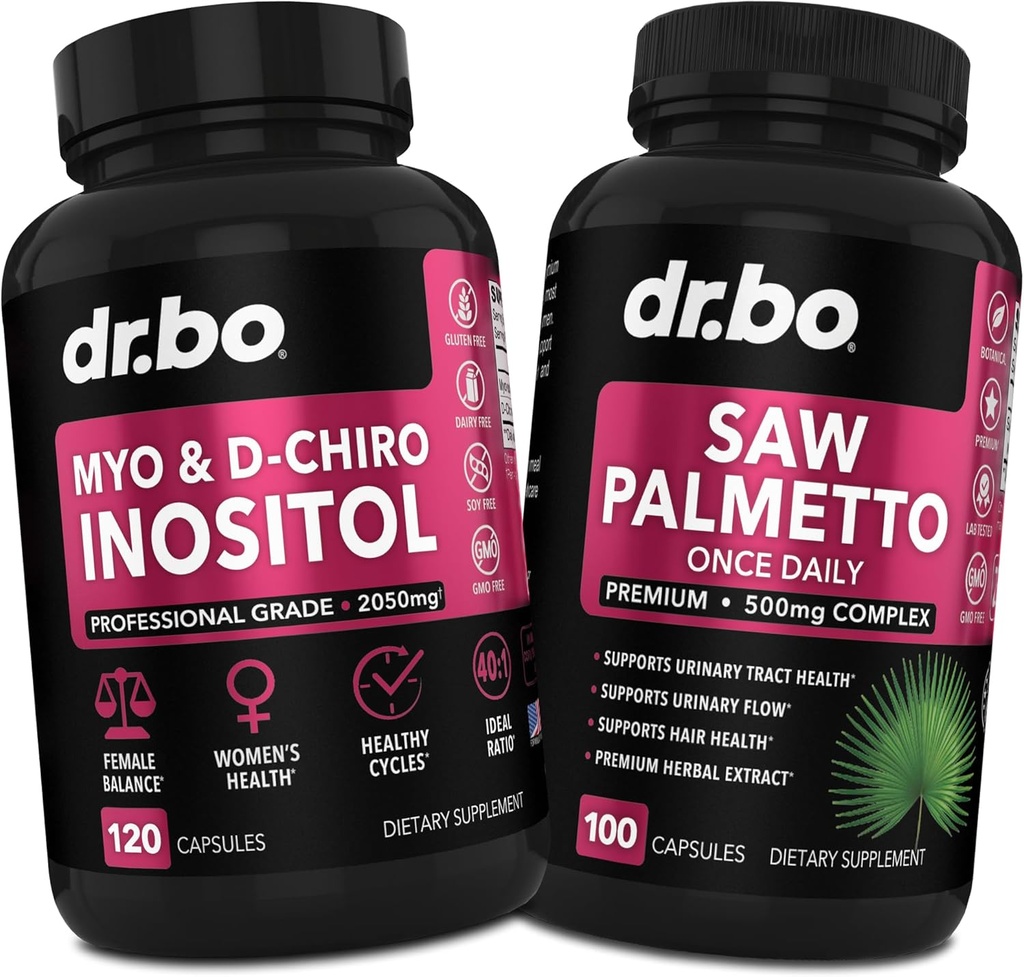Myo-Inositol & D-Chiro Inositol Saw Palmetto - 40:1 Ratio Hormone Balance för kvinnor - Saw Palmetto för kvinnor håravfall - Kosttillskott för att stödja menstruationscykel och stödja kvinnlig hälsa