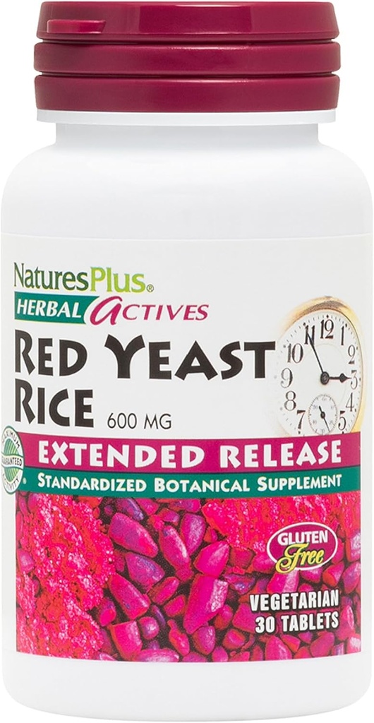 Natures Plus Herbal Actives Red Gist Rice, Extended Release - 600mg, 30 Vegan tabletten - Kruidensupplement - Vegetarisch, Glutenvrij - 30 porties
