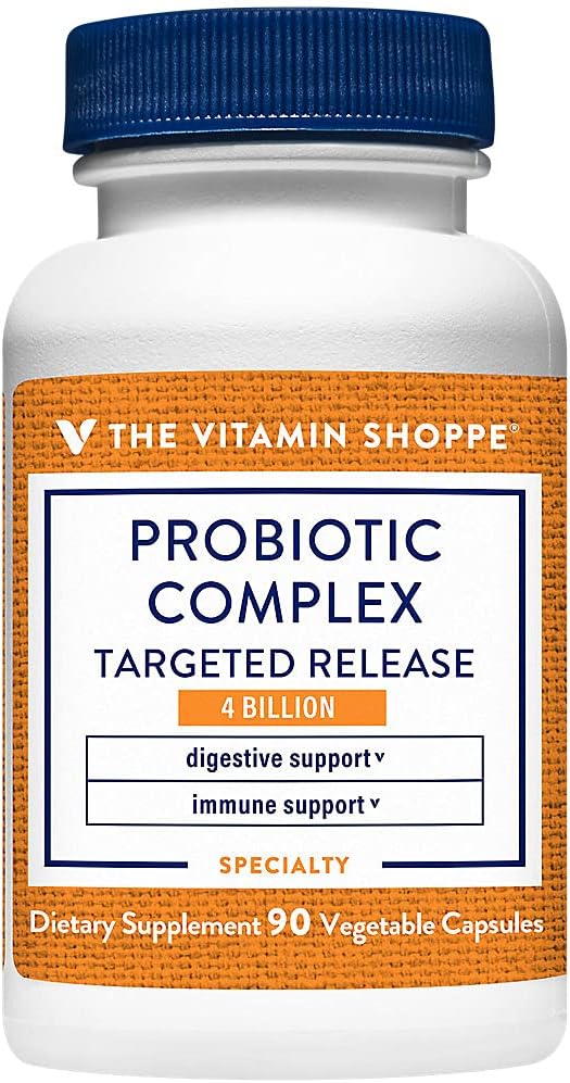 O complexo probiótico Vitamina Shoppe 4 bilhões de UFC – tampas Veggie de liberação alvo – suporta saúde intestinal e digestão com um equilíbrio de probiótico Strains (90 cápsulas vegetais)