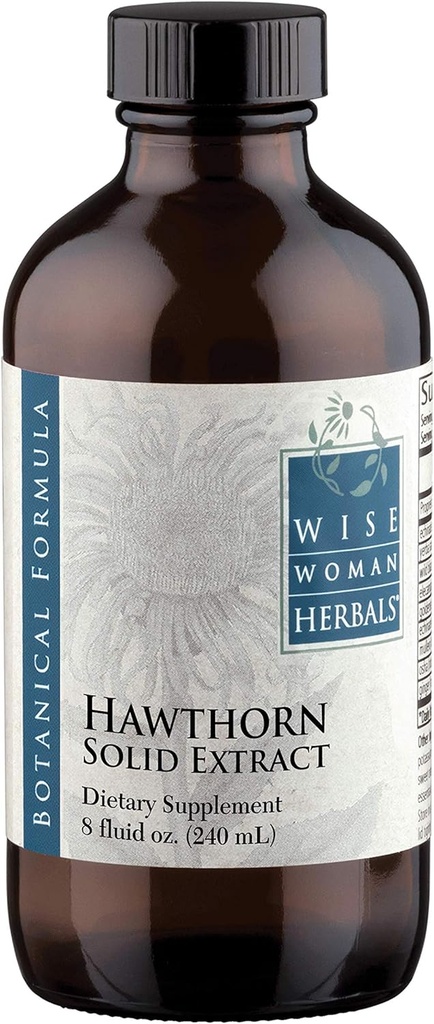 Wise Woman Herbals Hawthorn Berry Solid Extract 4: 1, Alcohol- Free Extra Strength, Promotes Healthy Circulation, Antioksidant Protection, Herbal Cardiovascular Dukungan, 8 Fl Oz