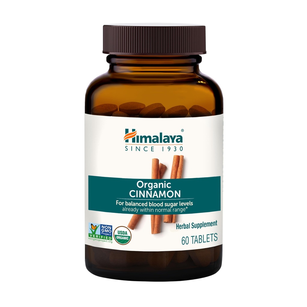 Himalaya Organic Cinnamon, 30 Day Supply - Herbal Glucose Metabolism Support - USDA Organic, Non-GMO, Vegan, Gluten Free, 1100 mg, 60 Tablets