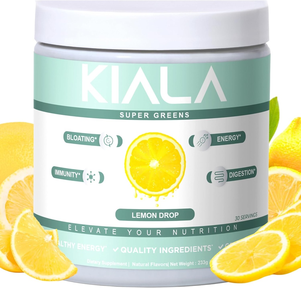 Kiala Feed Super Greens, Digestion, Gut Health, Immunity, Energy, Gluten Free, Vegan, Sugar Free, Spectra Mix, Limon Drop, 30 Xarici