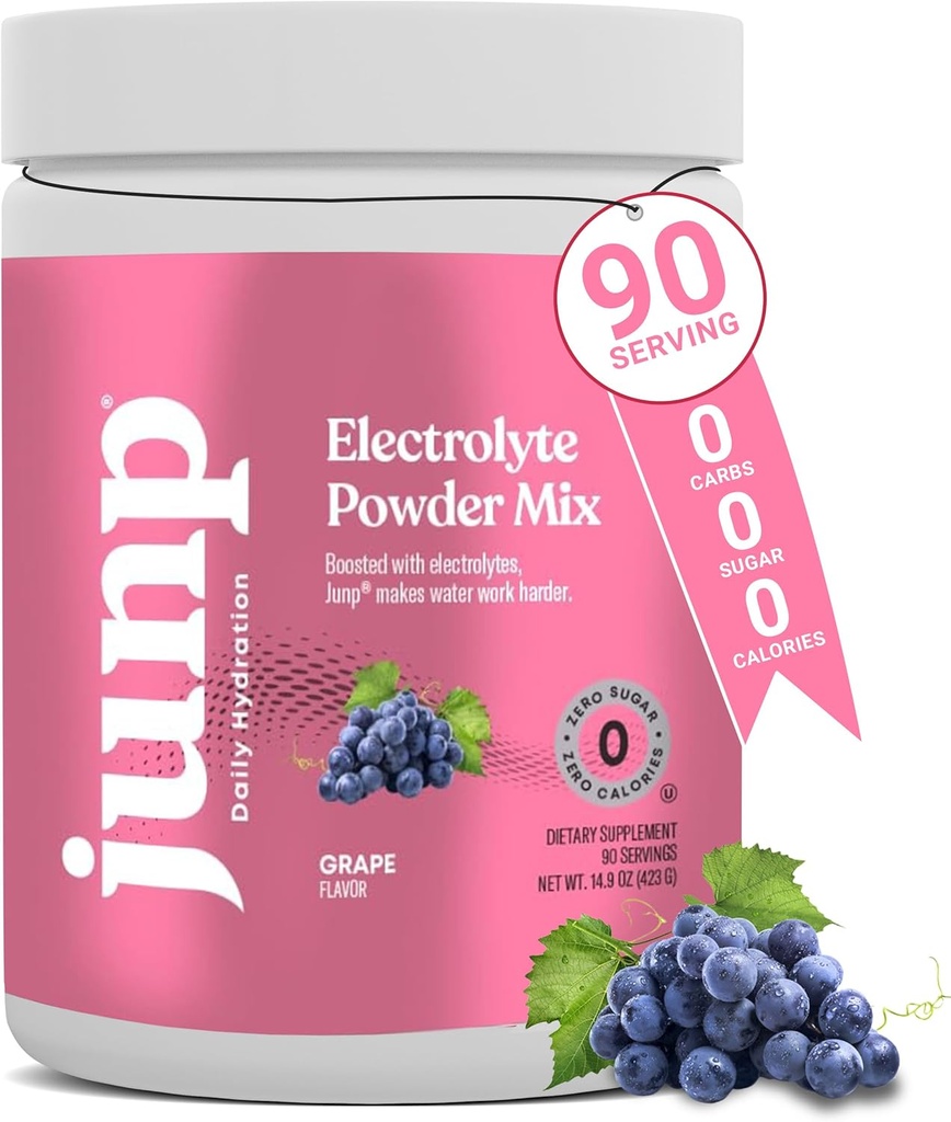 JUNP Electrolytes Powder No Sugar No Carbs – Vine Ripened Grape Keto Electrolyte Drink Mix - Potassium " Salt Hydration Powder Electrolytes Zero Calorie Sugar Free Electrolyte Powder, 90 Servings