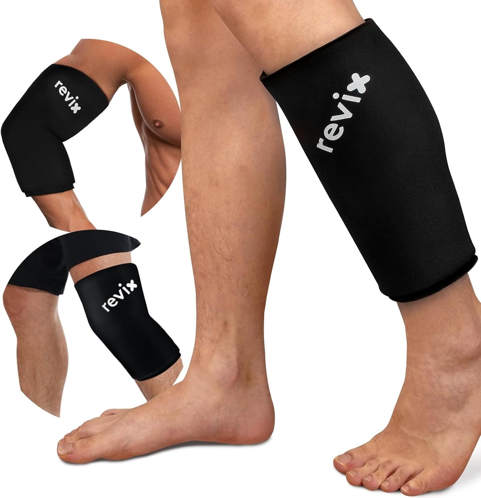 REVIX XL Shin Splints Ice Sleeve, Calf Ice Packs para lesións reutilizables, Knee, Arm & Elbow, Lower Leg Compresion Sleeve Cold Pack Relieve Bone Damage and Running Recovery, 360° cobertura