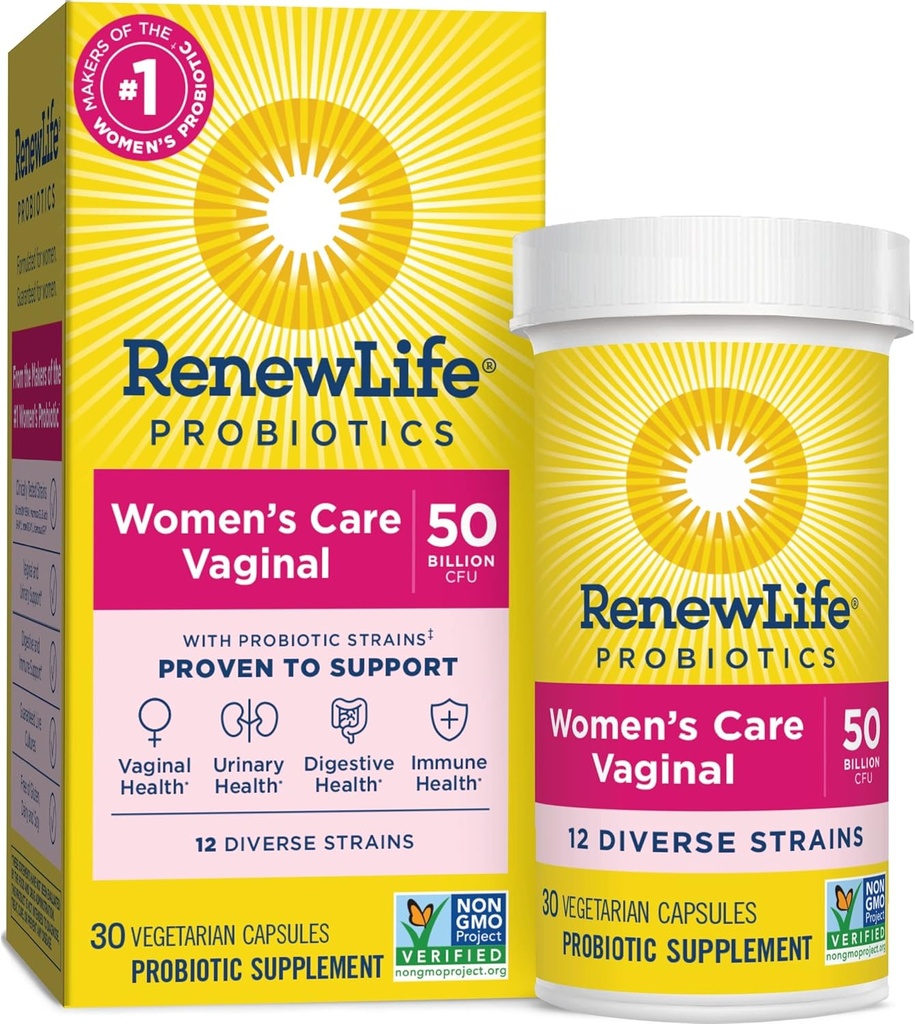 Renew Life Women's Probiotic Capsules, 50 Billion CFU garanterad, stöder pH Balance, Vaginal, Urinary, Digestive and Immune Health(2), L. Rhamnosus GG, Dairy, Soy och Gluten-Free, 30 Count