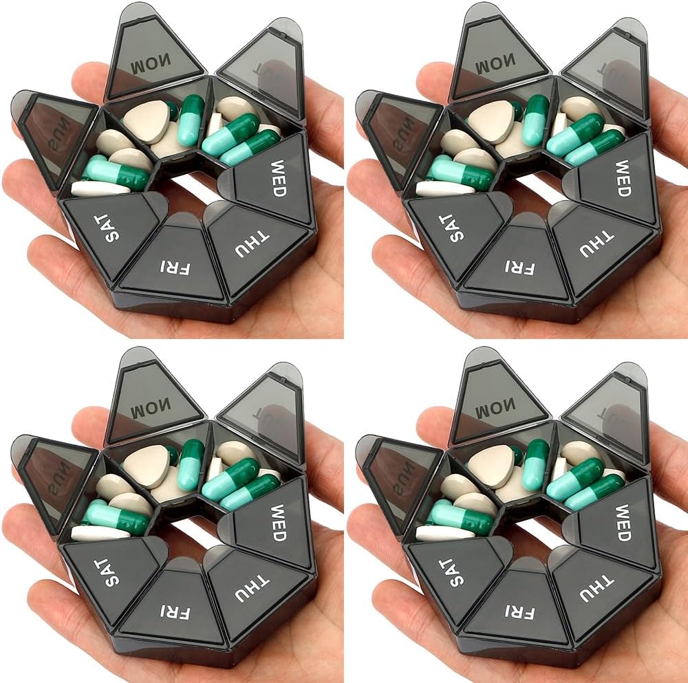 מארגנת גלולות, Pill Box, Small Pill Case, Medicine Pill Productionser 1 Time a Day, Weekly Pill Organer, Pill Container, Pill Holder, Daily PillPSKer Travel Pill Productionser 7 Day (4pcs Black)
