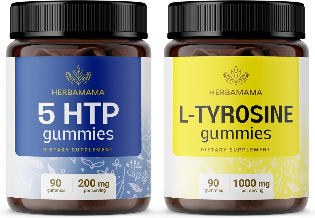 HEMMA L-Tyrosine và bộ não hỗ trợ Kit - Bundle 200 mg 5-HSP & 1000 mg L-Tyrosine Gummies - Vegan, Non-GO, Gelatin- Free - 2 Pack