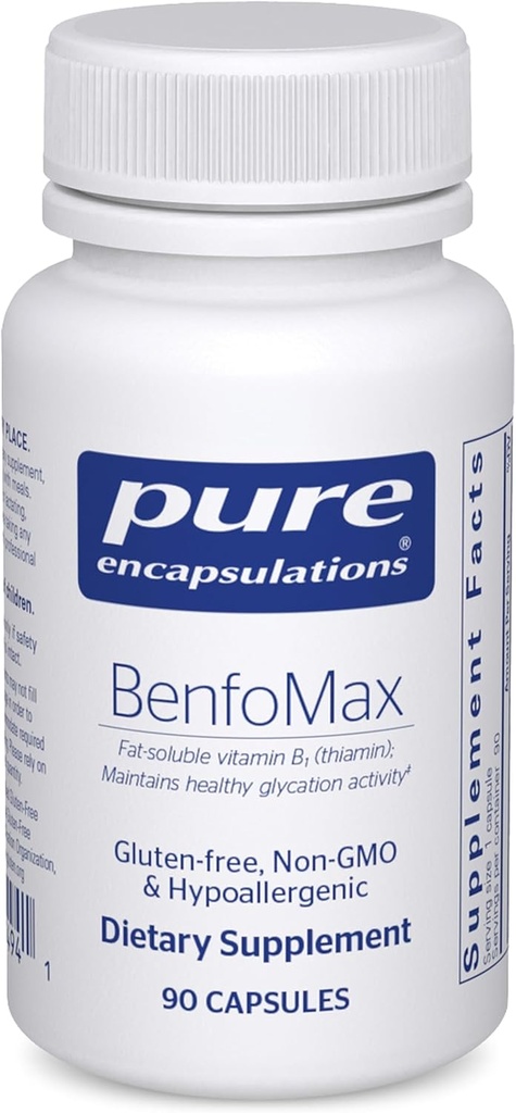 Ren indkapsling BenfoMax 90 's - 200 mg Benfotiamin - vitamin B1 thiamin supplement - understøtter hjerte & stofskifte sundhed - Vegan & Non- GMO - 90 kapsler
