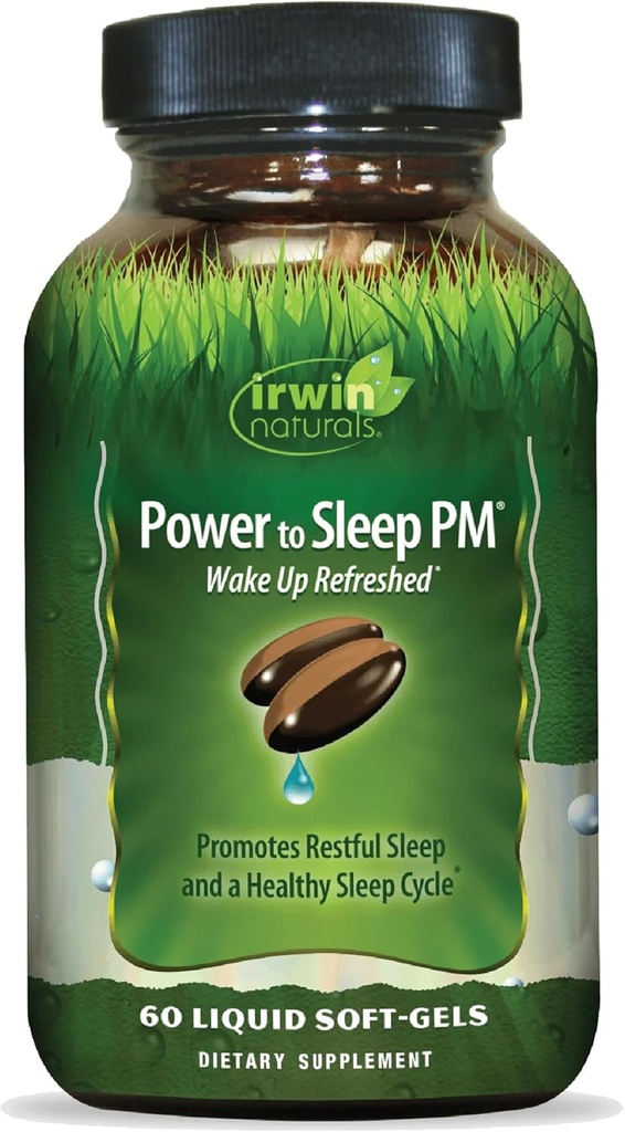 Irwin Naturals Power to Sleep PM - 60 Liquid Soft-Gels - z Melatonin, GABA, Ashwagandha, Valerian Root & L-Theanine - 30 Servings