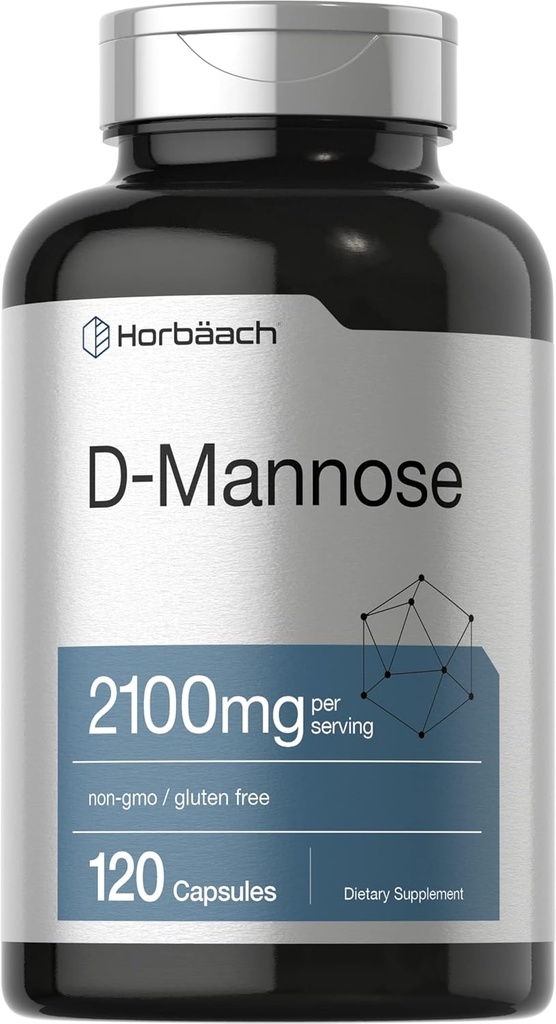Horbäach D-Mannose, 2100mg, 120 capsules, plus grande puissance, sans OGM et supplément sans gluten