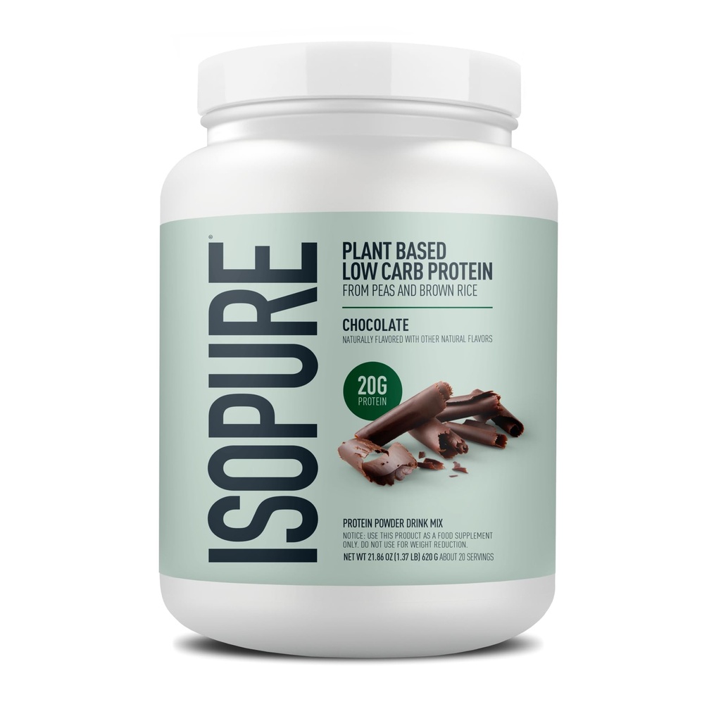 Isopure Plant-Based Protein Powder – 20g Organic Pea and Rice Protein with a Complete Amino Acid Profile – Supports Muscle Recovery & Lean Nutrition, Chocolate, 20 Servings