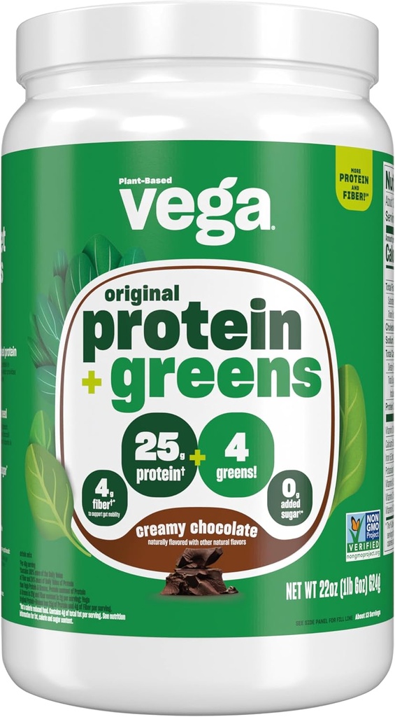 Vega Proteine e Greens Protein Powder, Cioccolato - 20g vegetali Protein Plus Veggies, Vegan, Non OGM, Pea Protein per Donne e Uomini, 1.3 lbs
