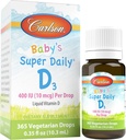 Carlson - Baby's Super Daily D3, Baby Vitamin D Drops, 400 IU (10 mcg) per Drop, 1-Year Supply, Vegetarian, Liquid Vitamin D for Infants and Toddlers, Unflavored, 365 Drops