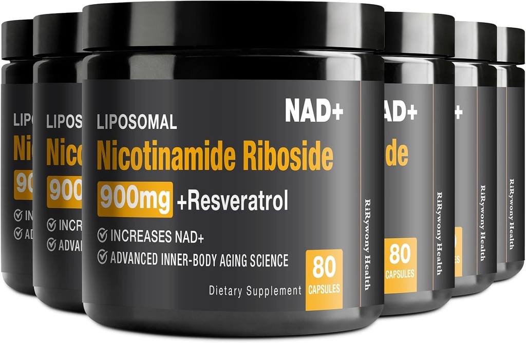 NAD dodatek - NAD + s nikotinamidovým ribosidem (NR) a Resveratrol Quercetin 900mg Pure Organic NAD Plus pro buněčné opravy funkce zdravého stárnutí mozku, 80 Kapsle (balení po 6)