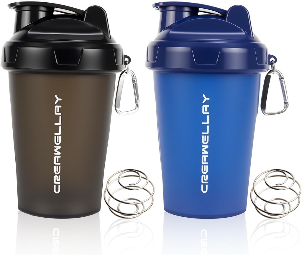 2 Pack Shaker Bottles for Protein Mixes, 17 oz Small Protein Shaker Bottle with Handle, Gym Shaker Cups with Blending Ball for Pre Workout, BPA-Free & Dishwasher Safe (Black, Blue)