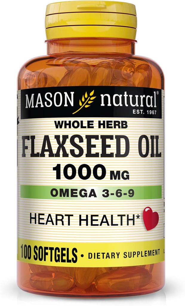 MASON NATURAL Flaxseed Petroli 1000mmg Omega 36 Softlis per a la salut del cor, de salut Freda, Herb suplementari Guten-Free, No-GMO, 100gels