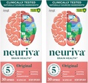 NEURIVA Original Brain Supplement for Memory, Focus & Concentration + Learning & Accuracy with Clinically Tested Nootropics Phosphatidylserine and Neurofactor, Caffeine Free, 30 קפסולות (2 Pack)