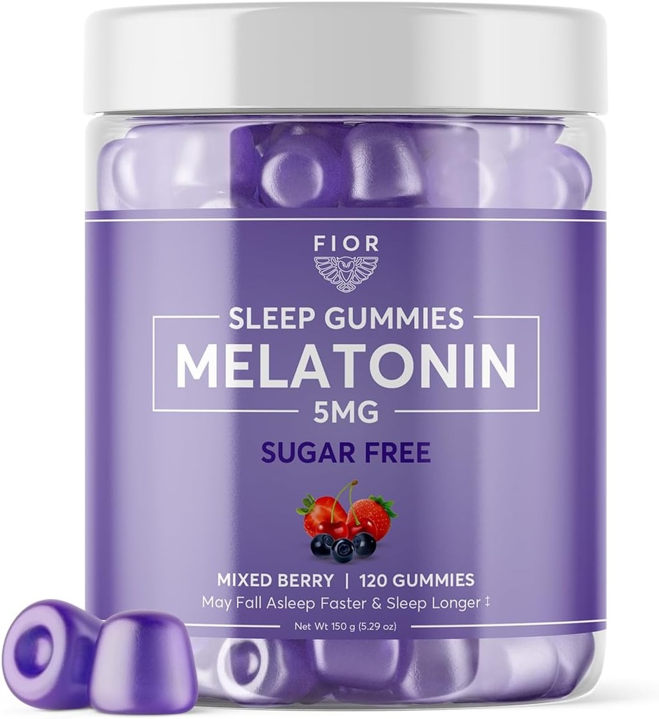 FIOR Sugar Free 120- Count Sleep Aid & Calm Gummies, Melatonin Gummies Sleep Aid dla dorosłych i dzieci. Gummy witaminy na sen. Dorośli i dzieci Melatonina & L- Theanine Gummies Natural Herbal Sleep Aid.