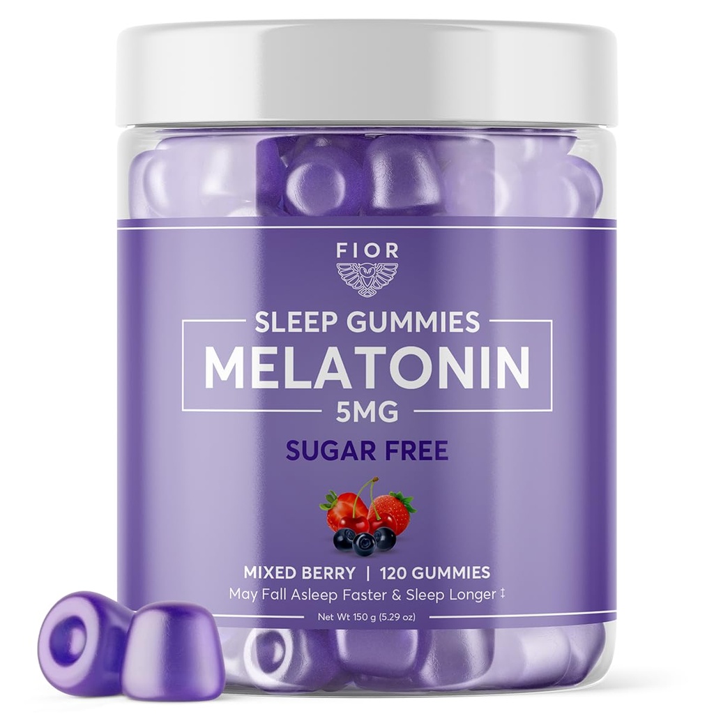 FIOR Sugar Free 120-Count Sleep Aid & Calm Gummies, Melatonin Gummies Sleep Aids for Adults & Kids. Gummy Vitamins for Sleep. Adults & Kids Melatonin & L-Theanine Gummies Natural Herbal Sleep Aid.