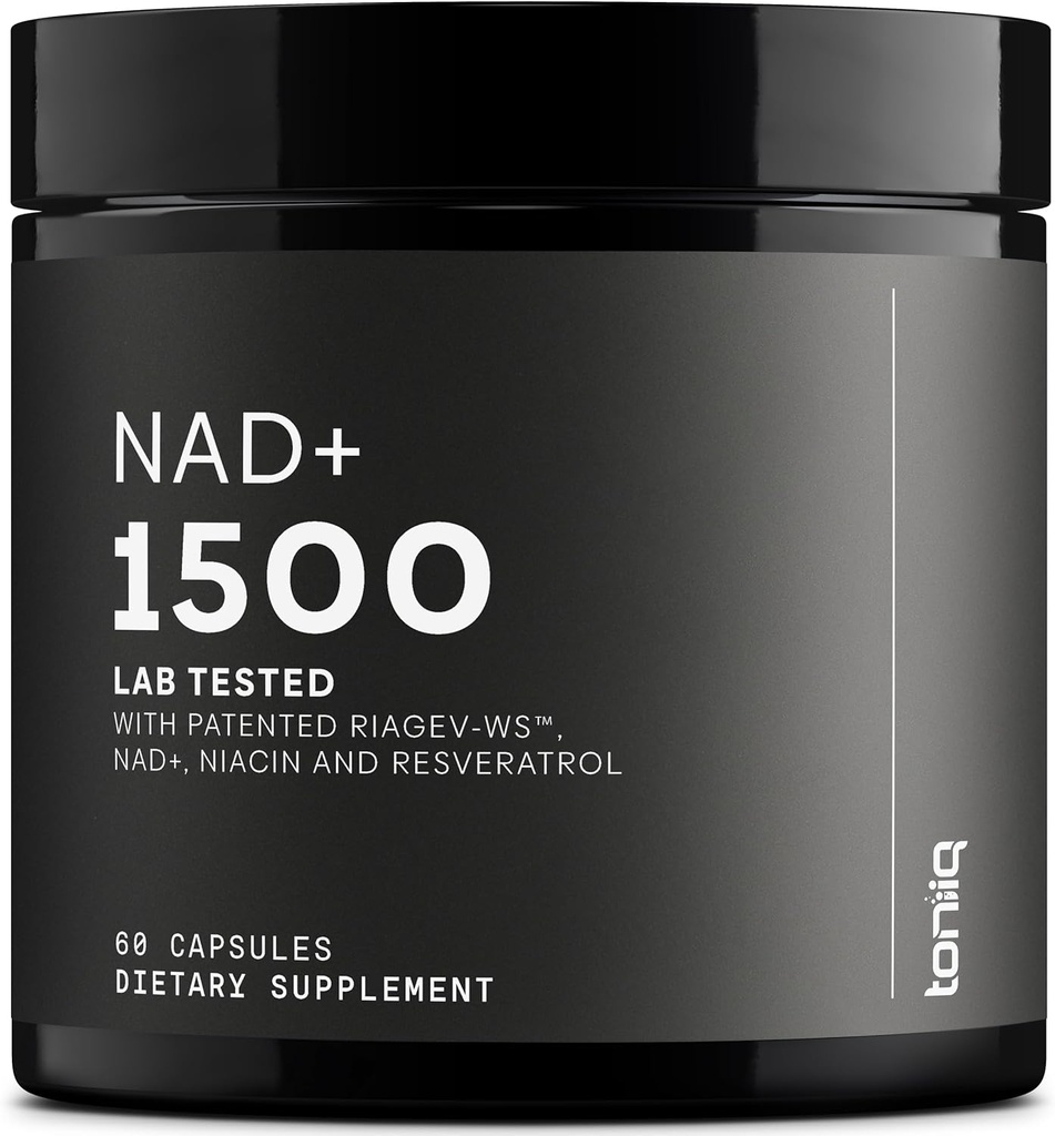 Toniiq NAD+ Supplement 1500mg - Ultra High Strength NAD Supplement met klinisch bestudeerde ingrediënten met gepatenteerde RiaGev-WSTM, Resveratrol en Niacin - 60 capsules