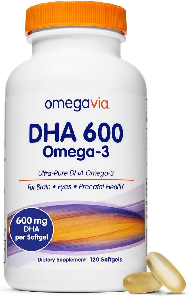 OmegaVia DHA 600 mg, quá tinh khiết Omega-3 DHA cho bộ não và mắt, DHA Prephyes cho phụ nữ, dầu cá khổng lồ Omega 3, nếuOS kiểm tra, 120 mềmgels