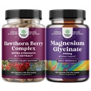 Natures Craft Bundle of Extra Strength Hawthorn Berry Capsules - Extract Digestion and Heart Health Supplement and Pure Magnesium Glycinate 400mg Per Serving for Mood Sleep and Relaxation