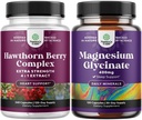 Natures Craft Bundle of Extra Strength Hawthorn Berry Capsules - Supplément de digestion d'extrait et de santé cardiaque et Glycinat de magnésium pur 400mg par portion pour l'humeur du sommeil et la relaxation