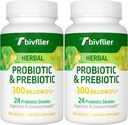 Probiotics for Women Men- 300 Billion CFU, 24 Strains Probiotic+15 Organic Herbs Prebiotics Blend, Pre and Probiotics, for Digestive Health, Immune & Gut, Diarrhea, Bloating, Vegan, 4 Month Supply