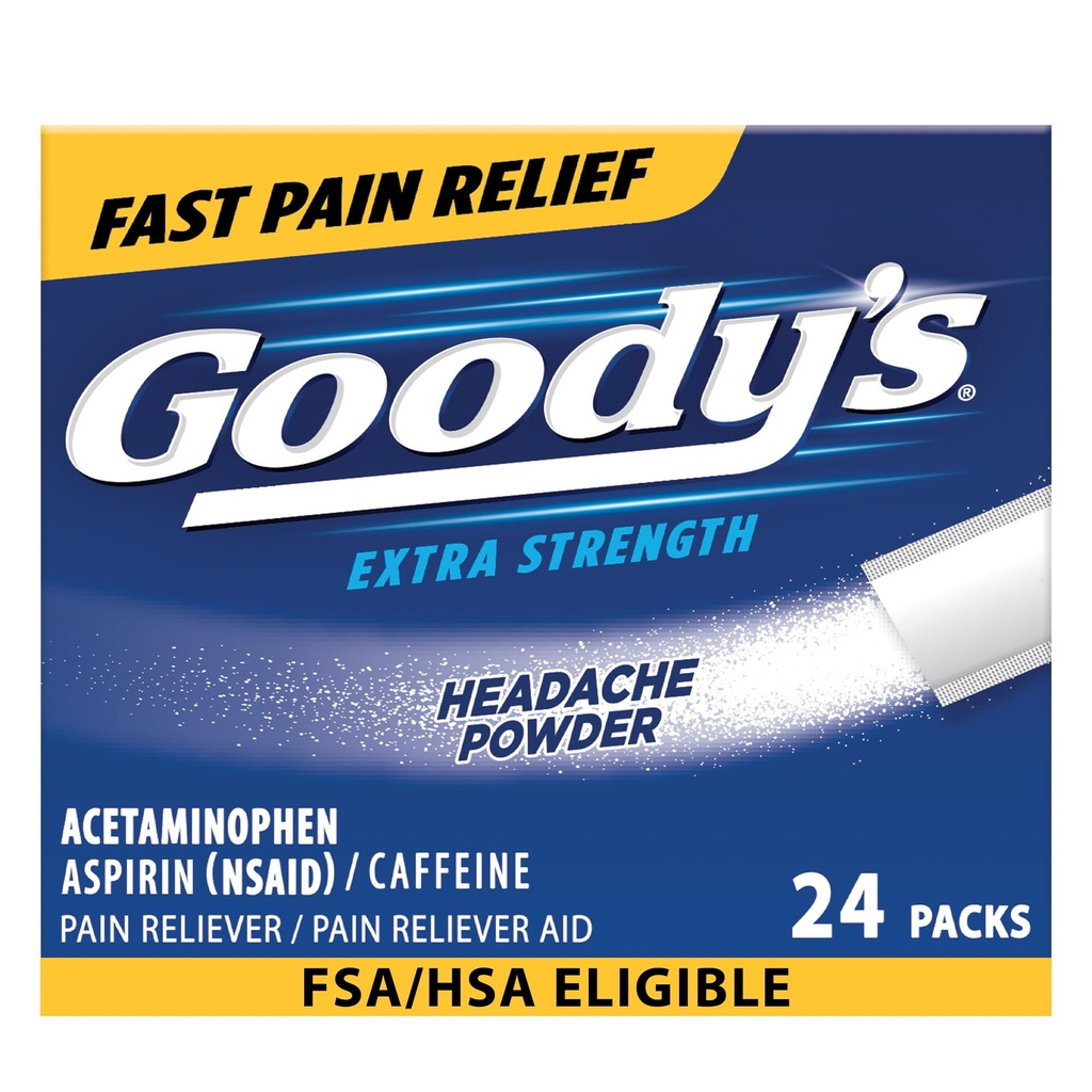 Goody’s Headache Powder Extra Strength Pain Relief, Triple Action Headache Relief with Aspirin, Acetaminophen & Caffeine, 24 Count