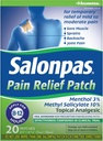 Salongas Pain Relief Patch, 20 Contagem (Pacote de 1), Até 12 horas de alívio temporário de leve a moderada dor, dor nas costas, dor muscular, estrias, contusões