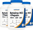 Nutricost Betaine HCl + Pepsyna 790mg, 240 kapsułek, 3 butelki (720 kapsułek)
