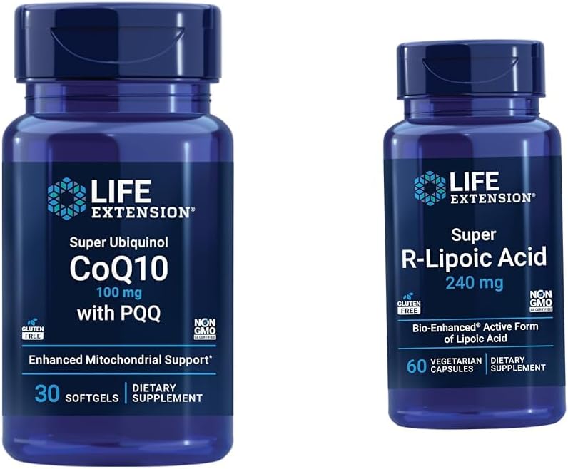 Extensión da vida Super Ubiquinol CoQ10 con PQQ, CoQ10, PQQ, shilajit, Heart Health & Super R-Lipoic Acid - Complemento de lonxevidade para a defensa do estrés oxidativo