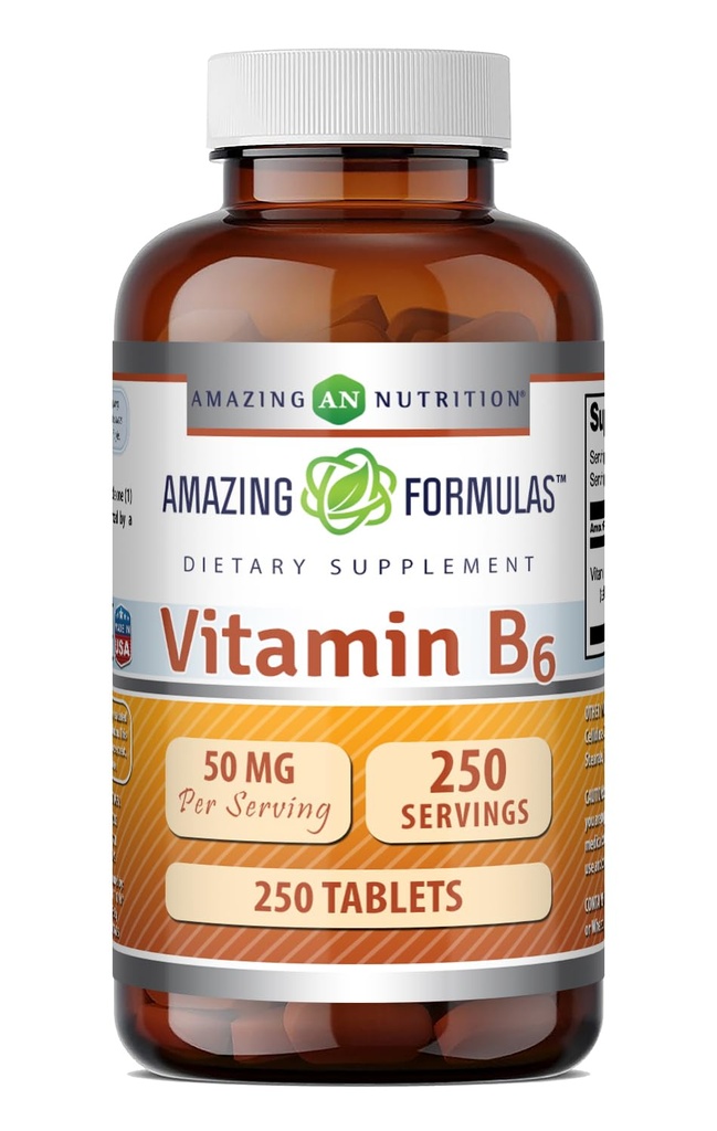 Amazing Formulas Vitamin B6 Pyridoxine 50mg 250 Tablets Supplement | Non GMO | Gluten Free | Made in USA
